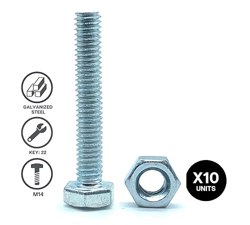 Set 10 Viti Testa Esagonale + 10 Dadi M14x80mm | Acciaio Zincato | Bulloni e Dadi per Ferramenta - Honorern