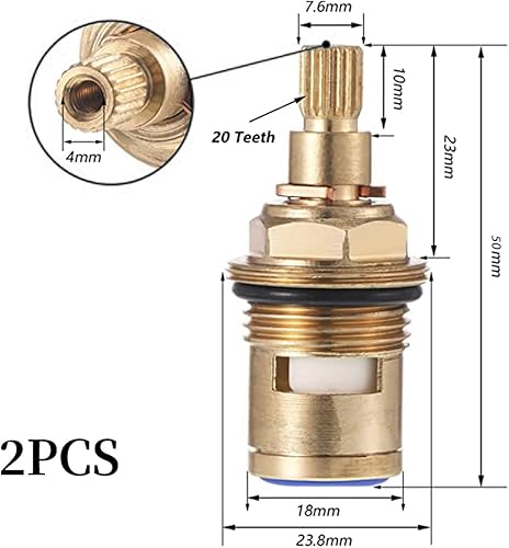 2 PCS Cartucce per Rubinetto in Ceramica, 1/4 Giro 20 scanalature, Vitoni di Ricambio per rubinetti Doccia Vasca con rondelle, per ghiandole Rubinetto in Ottone Massiccio Ceramica - Honorern
