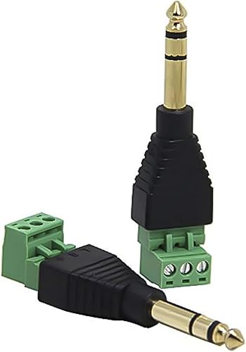 Adaptout 2x Morsettiera terminale morsetto Jack grosso 6,35mm maschio da 2 vie - connettore audio in metallo placcato oro marca francese - Honorern