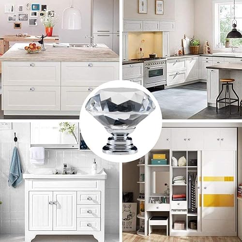 6 maniglie in cristallo, maniglie delle porte dell'armadio con cassetti in cristallo diamantato da 30 mm, maniglie delle porte in vetro della cucina per mobili, armadietti e comò per cucine e uffici - Honorern