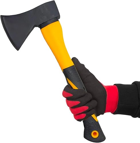 Avilia Ascia Spaccalegna con Manico in Fibra - Accetta per Giardinaggio e Lavorazione del Legno, in Acciaio al Carbonio e Manico Antiscivolo, 600gr, 37cm - Honorern