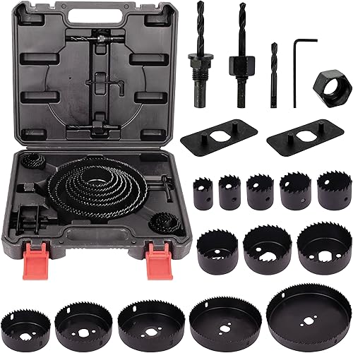 BLOSTM Sega a Tazza per Legno e PVC - 21PCS Set di Seghe a Tazza 19mm a 152mm con 2 Punte a Forare, 2 Mandrini, Piatto di Installazione, Chiave Esagonale e Custodia Compatta - Honorern