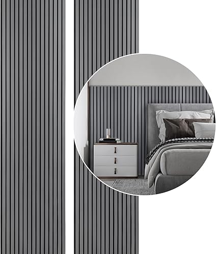 Pannelli acustici, 2,88 ㎡, set da 4 pezzi, 120 x 60 cm, pannelli da parete in legno 3D, grigi, pannelli da parete per corridoio, soggiorno, decorazione della parete interna - Honorern