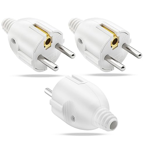 Spina Maschio 3 pezzi Spina Schuko da Esterno con Protezione Antipiega,250 V 10/16A,Spina con Contatto di Messa a Terra, Spina di Terraspina di Terra, Spina Cablata Laterale Bianco - Honorern