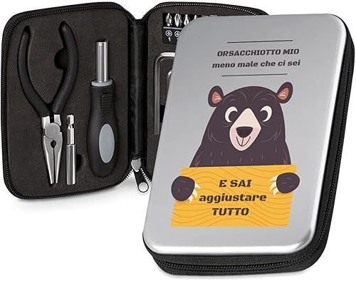 Maverton Kit di Attrezzi Compatto - Personalizzazione Stampata a Colori - Mini - Cassetta Attrezzi - Tascabile - Dimensioni 16 x 11 cm - regalo uomo - Sodisfazione - Honorern