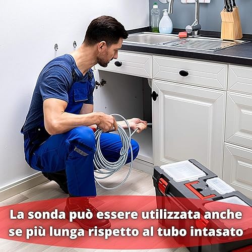 Sonda sturatubi 6mm x 5m stura lavandini e scarichi molla idraulica per pulizia tubi di scarico - Honorern
