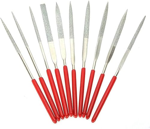Mesee 10 Lime Diamantate a Ago Polivalenti, Set di Lima Fine Diamantata di Precisione con Impugnatura in Plastica Rossa 3 x 140 mm Lima Piatta Diamantata per Finitura Levigatura Sfalsatura - Honorern