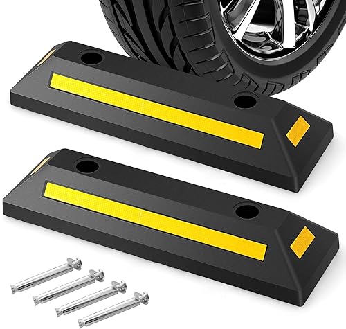 Blocco di Parcheggio per Veicoli in Garage, 2 Tappi Pesante per Pavimento con Strisce Riflettenti a 3 Vie, Base a Nido d'Ape, capacità di 4000kg, Cordolo per Parcheggio da Interno ed Esterno - Honorern