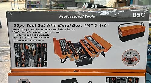 Cassetta attrezzi completa di 85 utensili a 5 scomparti chiavi cricchetti pinze - Honorern