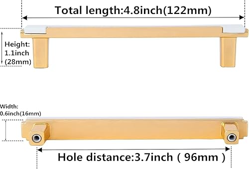 6 Pezzi Maniglie della mobilia nere, maniglie per mobili da cucina nere 96mm, Maniglie dell'armadio, per cucine, cassetti, armadio, mobilia (Oro bianco, Distanza dei Fori:96mm) - Honorern