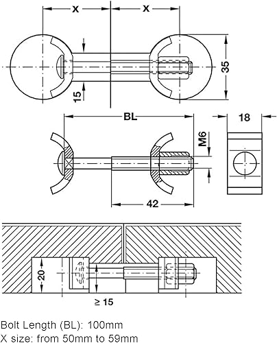 GEFONG Bulloni del Connettore del Piano di Lavoro M6 Lunghezza 100mm Acciaio Galvanizzato Mobili da Cucina Viti di Collegamento per Giunzione Bloccaggio e Fissaggio 10 Pezzi - Honorern