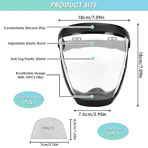 Maschera protettiva per il viso anti-appannamento in plastica trasparente con fascia regolabile per adulti - Honorern