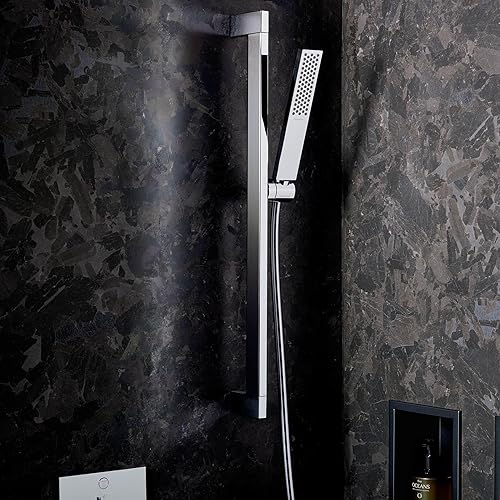 hansgrohe Pulsify E - ducha de mano ahorro de agua 9 l/min (EcoSmart), alcachofa de ducha con1 tipo de chorro, cabezal de ducha rectangular (100 x 25 mm), con sistema antical, cromo, 24320000 - Honorern