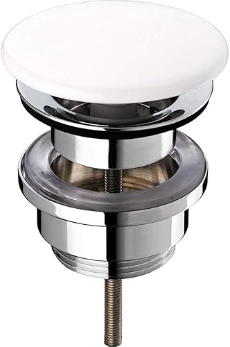 171632 Valvola Clic Clac Universale Compatibile con la Maggior Parte dei lavelli in Ottone, Porcellana Bianca - Honorern