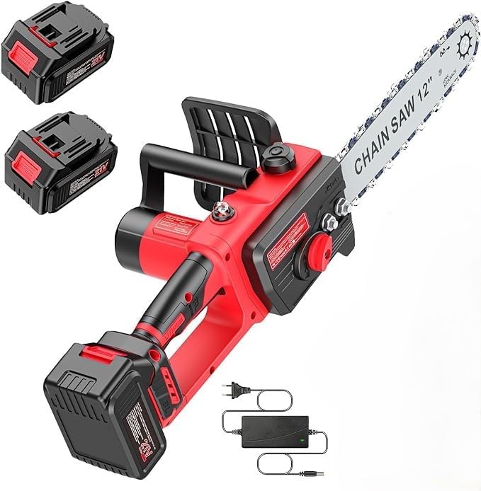 Motosega a Batteria da 12 Pollici, 88V, Doppia Batteria, 1200 W Potatura Giardinaggio, Taglia Rami, Motosega Elettrica Portatile - Honorern