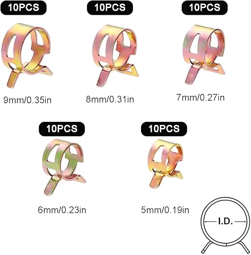 Fascette Stringitubo A Molla 50 Pezzi Clip Per Tubo Morsetto A Molla 5-5 Mm Morsetti Per Tubi Flessibili Per Tubo Flessibile Dell'Aria Tubo Dell'Acqua Etc(5Mm,6Mm,7Mm,8Mm,9Mm) - Honorern
