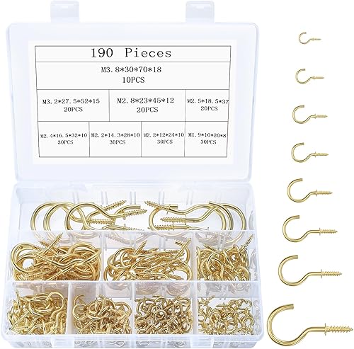 190 Pz Ganci a Vite, Ganci Avvitabili, Ganci a Tazza, Ganci per Soffitto in Metallo, Gancio a Vite per Legno, Ganci per Appendere Piante Luci da Esterno Decorazioni Artistiche - Oro - Honorern
