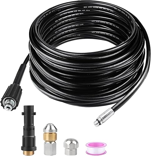 Tubo per la pulizia dei tubi, 15 m, per idropulitrici ad alta pressione, set di tubi da 180 bar, tubo di scarico con ugelli rigidi e rotanti - Honorern