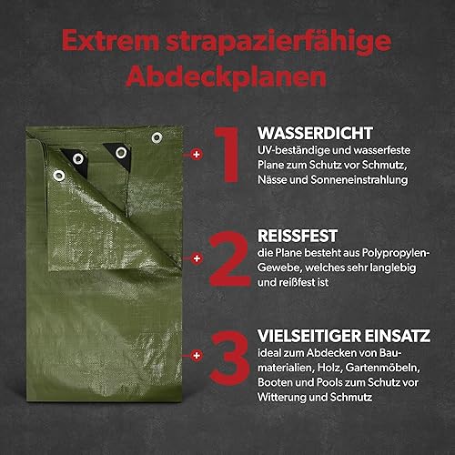 Telone di copertura 140 g/m², 6 x 8 m, in tessuto con occhielli e angoli rinforzati, impermeabile, in diverse misure, per mobili da giardino, legno e barche, telone in legno - Honorern