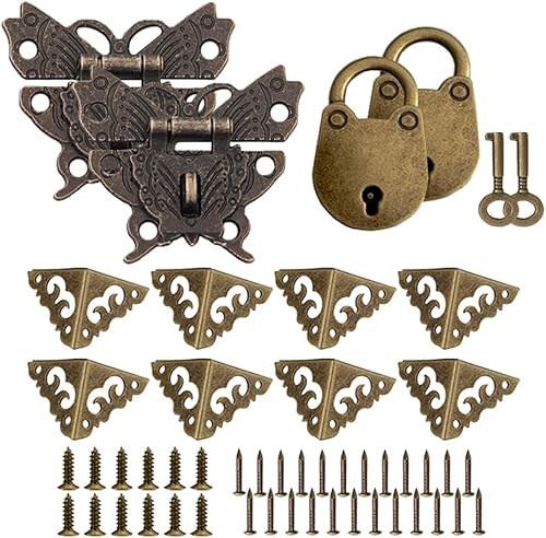 Serrature Anticate 2 Pezzi Lucchetto Forma di Farfalla Blocco Serratura Hasp Pad Serrature Stile Antico Serratura Antica Vintage Lucchetti con Metallo Angoli Paraspigoli Mini Lucchetti - Honorern