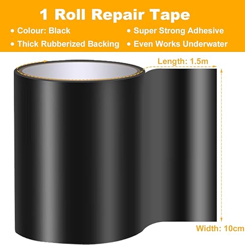 Nastro Per Riparazioni,Nastro Sigillante Impermeabile Nero Nastro Ripara Piscine Adesivo 1,5m x 10cm Per La Riparazione Di Tubature Dell'acqua, Impianti Idraulici E Piscine - Honorern