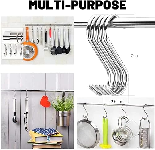 20 Pezzi Ganci a S Cucina in Acciaio Inox, in metallo resistente doppio gancio per appendere tazze, pentole e ciotole, Adatto per soggiorno, bagno, giardino - Honorern