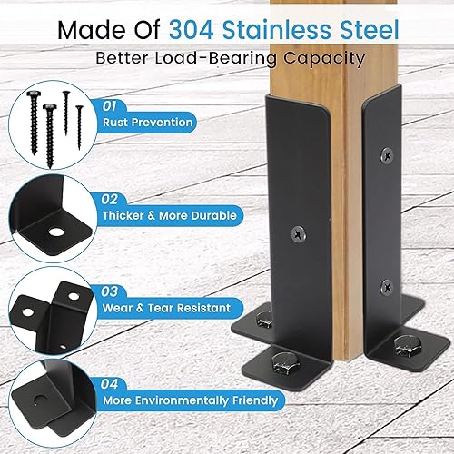 4 pezzi Manicotto avvitabile 4 x 4 Supporto per pali Piastra di base Manicotto per palo Paletto per recinzione con piastra di base Manicotto di ancoraggio per pali quadrati in legno - Honorern