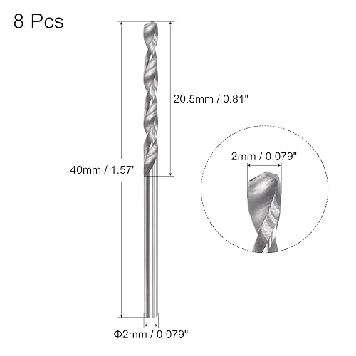 Punte per Trapano in Carburo di Tungsteno, 2mm C2/K20 Punte per Trapano Jobber con Gambo Dritto per Acciaio Inossidabile Alluminio Ferro Metallo Plastica 8pz - Honorern