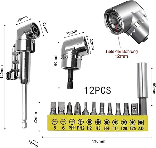 Tkxjry Adattatore attacco cacciavite con angolo di 105°, Cacciavite Socket Holder Adattatore, Set di Punte da Trapano Adattatore, Adattatore Trapano Avvitatore, Cacciavite Angolare Mandrino - Honorern