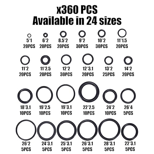Set di 360 guarnizioni per rubinetto, guarnizione per tubo, guarnizione in gomma, guarnizione rotonda in gomma, guarnizione per valvola di scarico, set di guarnizioni, set di fissaggio per rubinetto, - Honorern