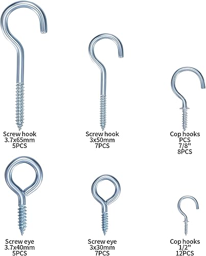 203 Pz Ganci per Quadri Muro: Ganci a Vite per Legno, Ganci Avvitabili Muro, Ganci a L Viti per Occhielli a Vite, Gancio Soffitto, Viti a Occhiello, Gancio a Vite per Appendi Quadri Tazze Parete - Honorern