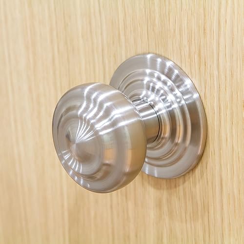 Amig - Pomello rotondo per porte esterne di ingresso | Maniglia per porta principale della casa | Diametro maniglia Ø70 mm | Ottone | Argento | Vite e dado di fissaggio inclusi - Honorern