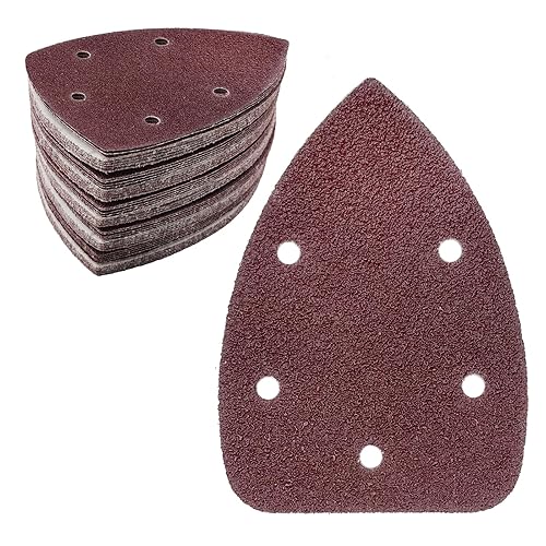 50 pezzi di carta vetrata triangolare, grana 80, 5 fori, in velcro, carta vetrata a delta, per smerigliatrice triangolare, 140 x 100 mm - Honorern