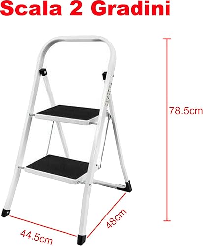 Sgabello 2 Gradini Acciaio, Scala Sgabello Pieghevole Antiscivolo, Scala Portatile e Leggera per il Garage Della Cucina di Casa, Capacità 150kg - Honorern