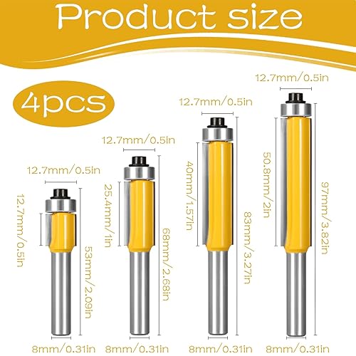 4 frese a filo, 8 mm, fresa a filo, fresa a filo, con cuscinetto a sfera, per taglio legno - Honorern