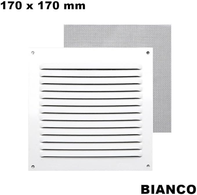 GRIGLIA VENTILAZIONE AREAZIONE DA ESTERNO IN ALLUMINIO BIANCA QUADRATA CM 17X17 CON RETE DI PROTEZIONE ANTI INSETTI - Honorern
