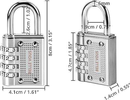 4 Lucchetto Combinazione Argento a 4 Cifre - Lucchetto Antiscasso 4,1 x 8 x 1,4 cm - Lucchetto Sicurezza Resistente all’Acqua per Lucchetto Moto, Lucchetto Serranda e Lucchetto Armadietto - Honorern