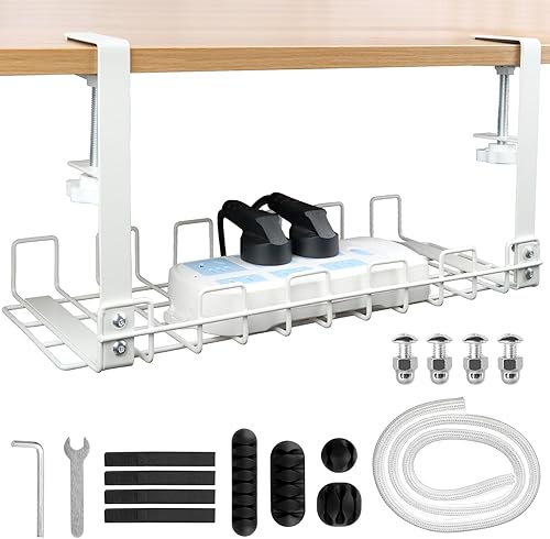 Cable Management, Porta Cavi Scrivania Nascondi Cavi, Vassoio per la Gestione dei Cavi Senza Bisogno di Forare, Scatola Porta Cavi per Ufficio e Casa Scrivania, Bianco - Honorern
