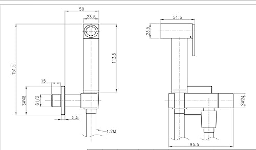 Kit Idroscopino Wc Doccetta Ottone Portatile Shut-Off Monogetto Azionamento a Leva - Honorern