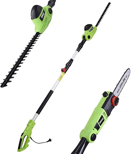BAKAJI Tagliasiepi Telescopico Elettrico con Asta Estensibile, Taglia Siepi Lama 41 cm con Inclinazione, Lama Regolabile Manutenzione Giardino Tagliabordi Decespugliatore (700W con Motosega 2in1) - Honorern