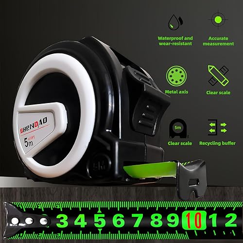 Metro a Nastro,Metro a Nastro 5 Metri,Professionale Può Essere Bloccato Automaticamente,Acciaio Inossidabile Retrattile, Metro a Nastro Fluorescente,Guscio Spesso in Oro Nero(5m×25mm) - Honorern