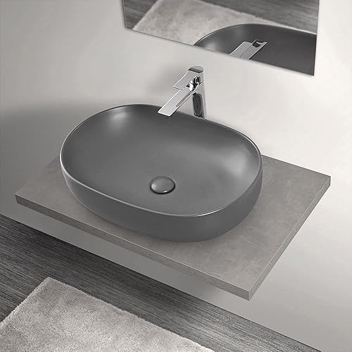 Piletta Di Scarico Universale Click Clack In Acciaio Con Tappo In Ceramica Grigio Opaco, Compatibile Sia Con Fori Troppo Pieno Che Senza - Honorern