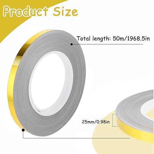 2.5 cm*50M nastro decorativo da parete dorato autoadesivo modanatura flessibile autoadesiva Strisce Adhesive Decorative per specchi, pareti, decorazioni per caminetti (2,5 cm, oro) - Honorern