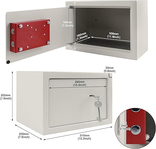 Cassaforte per mobili con serratura a doppia barba, cassaforte per chiavi, cassaforte con chiudibile, per casa, ufficio, hotel, 35 x 31 x 50 cm, colore bianco - Honorern