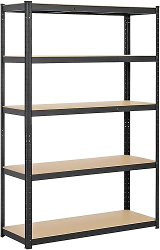 Scaffalattura in Metallo con 5 Ripiani 120 x 45 x 180 cm Scaffale da Garage in Metallo Massima Capacità di Carico 875 kg per Magazzino Negozio Nero - Honorern