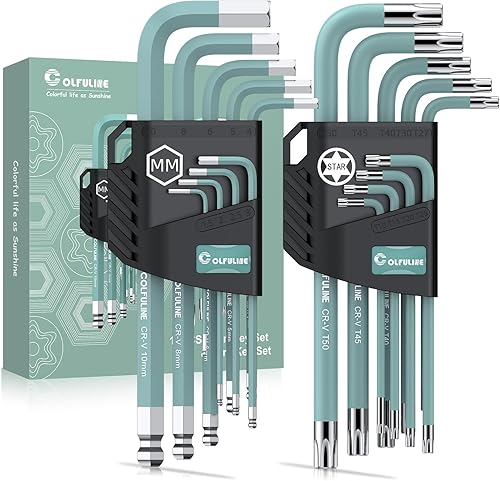 COLFULINE 18 Pezzi Set di Chiavi a Brugola Verdi Chiavi a Testa Sferica 1,5-10 mm Chiavi a Stella T10-T50 Chiavi Esagonali Professionali per la Riparazione Elettrodomestici e Fai da Te - Honorern