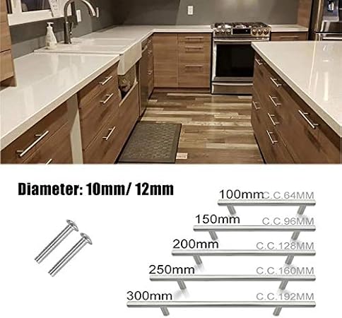 2 maniglie a T in acciaio spazzolato, per armadietti, porte, mobili, cassetti, 10 x 64 x 100 mm - Honorern