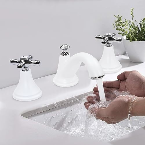 Rubinetto da bagno a 3 fori, resistente alla corrosione, per lavabo, per bagno, cucina, docce, bianco - Honorern