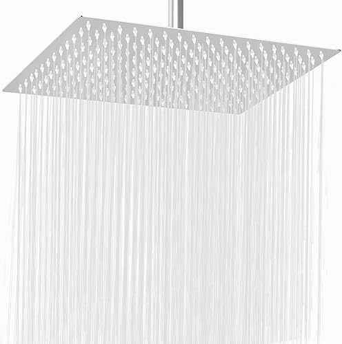 Soffione doccia a pioggia extra large, 40 x 30 cm, rettangolare, in acciaio inox, ad alto flusso, copertura a cascata, finitura di lusso per il bagno (cromato) - Honorern
