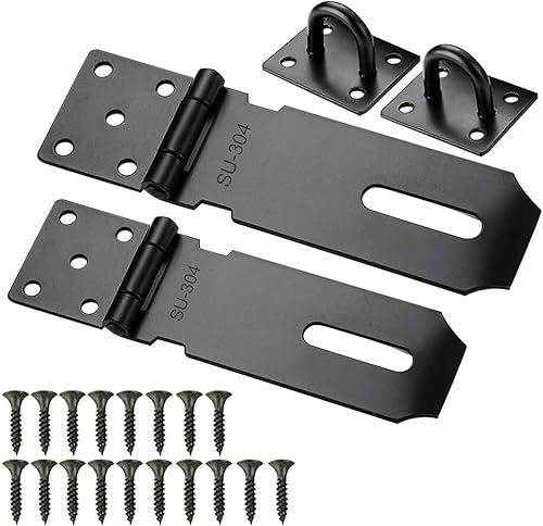 Sheryl&Rain 2 Pezzi Nero Lucchetto Hasp in Acciaio Inox Heavy Duty Serratura Della Porta 4 Pollici 5 Pollici Chiavistello Chiusura a Lucchetto con Viti Antifurto Latch Lock per Porte e Finestre - Honorern